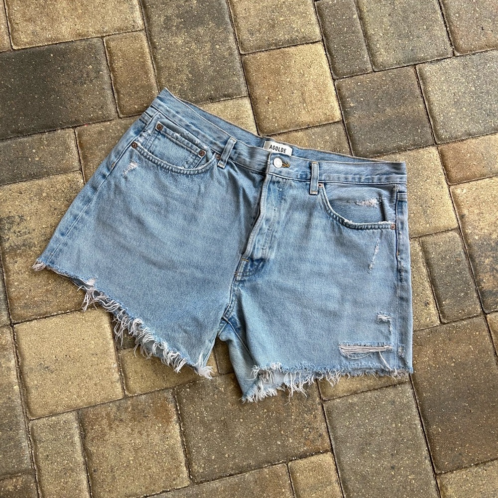 AGOLDE Jean Shorts Womens 31 Light Blue Denim Parker Long